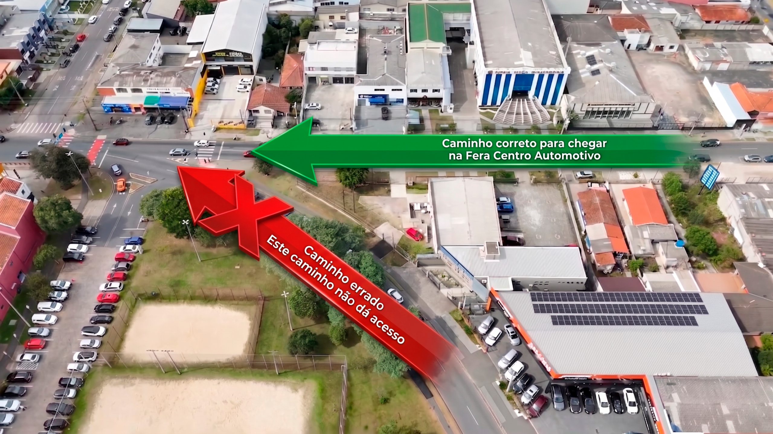 Vista aérea – mapa de acesso à Fera Centro Automotivo